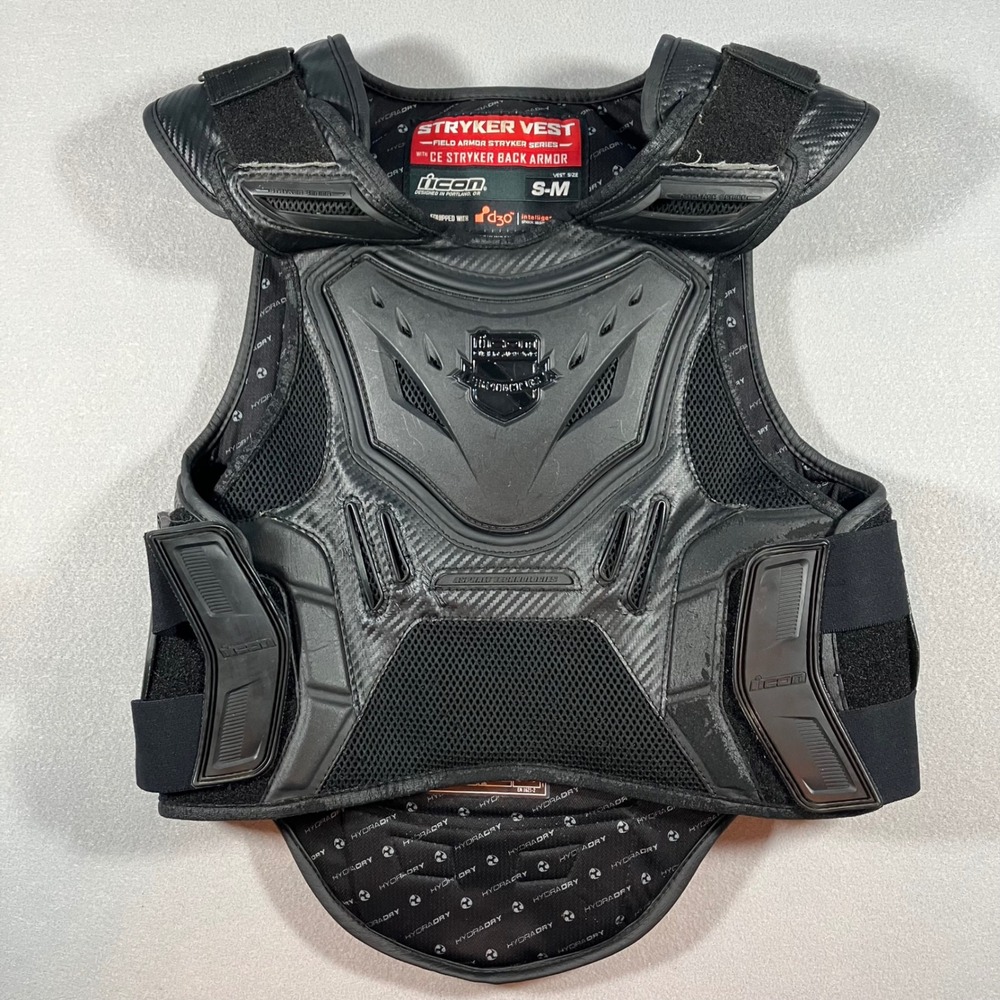 Icon Field Armor Stryker Series Motorcycle Vest Black D3O Back Protector S-M
